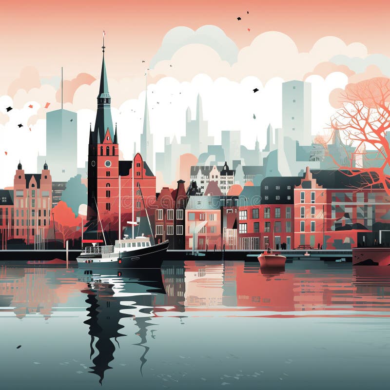 Hamburgs historisk speicherstadt&modern elbphilharmoni en enkel minimalistisk syn vektor illustrationer