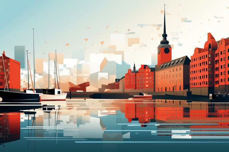Hamburgs historisk speicherstadt&modern elbphilharmoni en enkel minimalistisk syn stock illustrationer