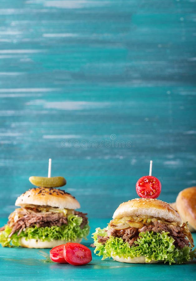 Hamburguer puxado da carne de porco imagens de stock Hamburguer puxado da carne de porco imagens de stock