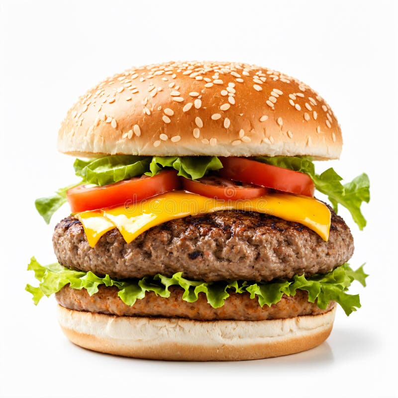 Hamburguesa de queso clásica en estudio de fondo blanco toma de una deliciosa hamburguesa de queso aislada con toppings hamburgues libre illustration