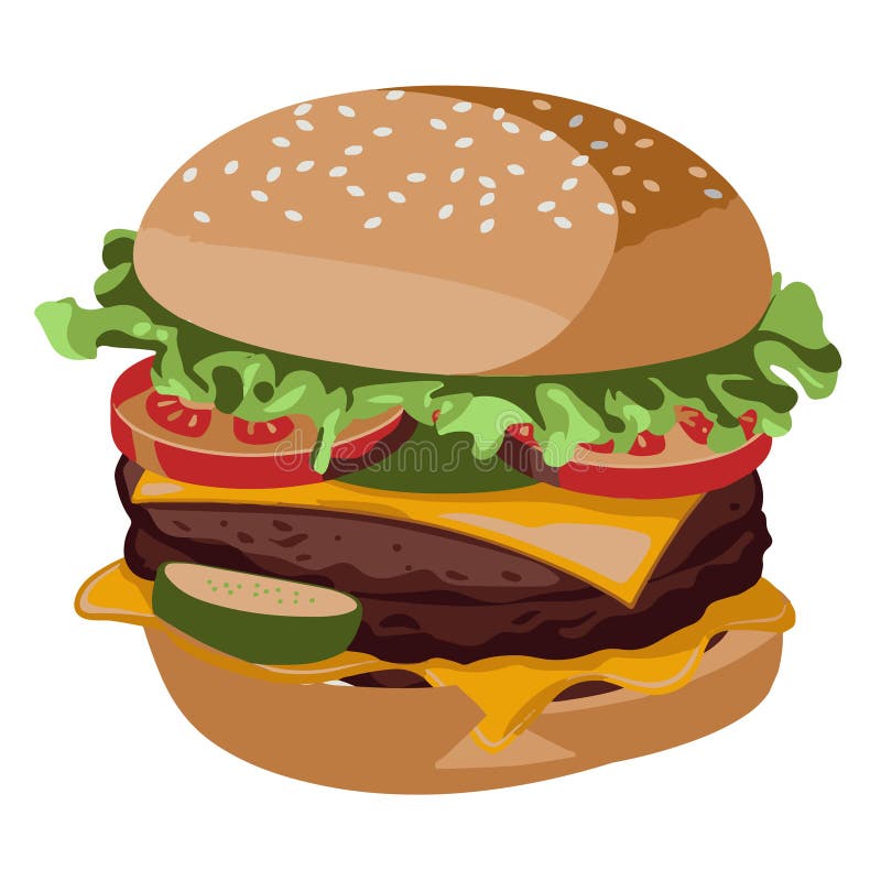 Hamburguesa de queso clásico aislado con lechuga de ternera y cebolla en un bollo de sésamo libre illustration