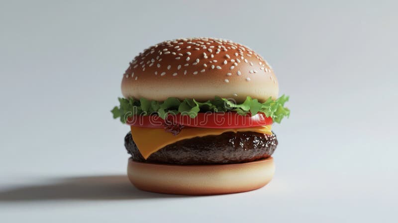 Hamburguesa de queso clásico con tomate de lechuga y queso en un bollo de sésamo stock de ilustración