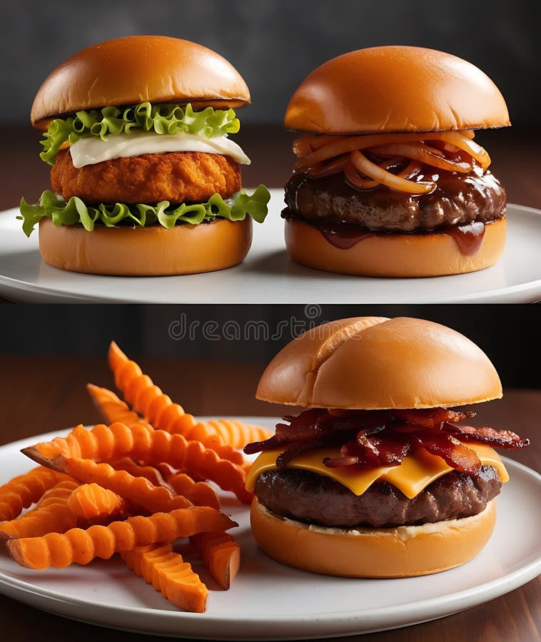 Hambúrguer Clássico Delicioso com Batatas Fritas ilustração do vetor