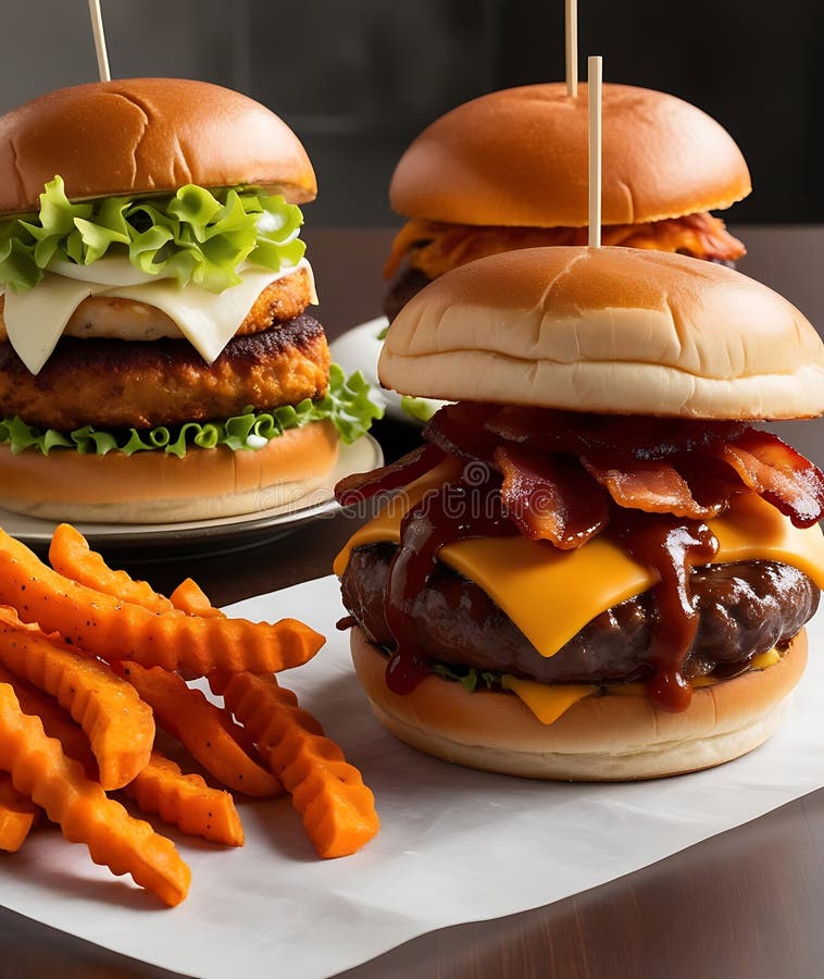 Hambúrguer Clássico Delicioso com Batatas Fritas ilustração do vetor