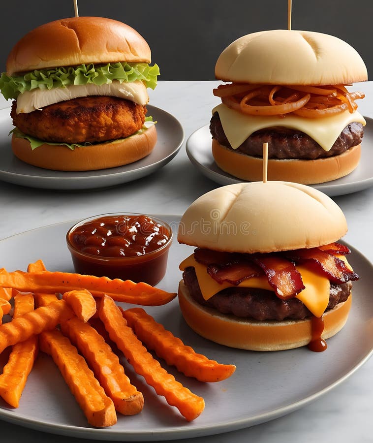 Hambúrguer Clássico Delicioso com Batatas Fritas ilustração royalty free