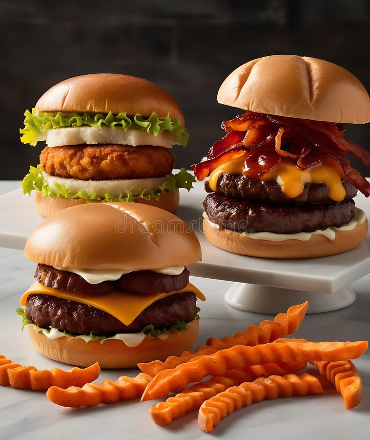 Hambúrguer Clássico Delicioso com Batatas Fritas ilustração do vetor