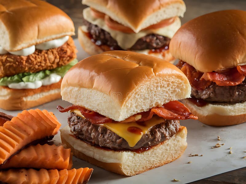 Hambúrguer Clássico Delicioso com Batatas Fritas ilustração royalty free
