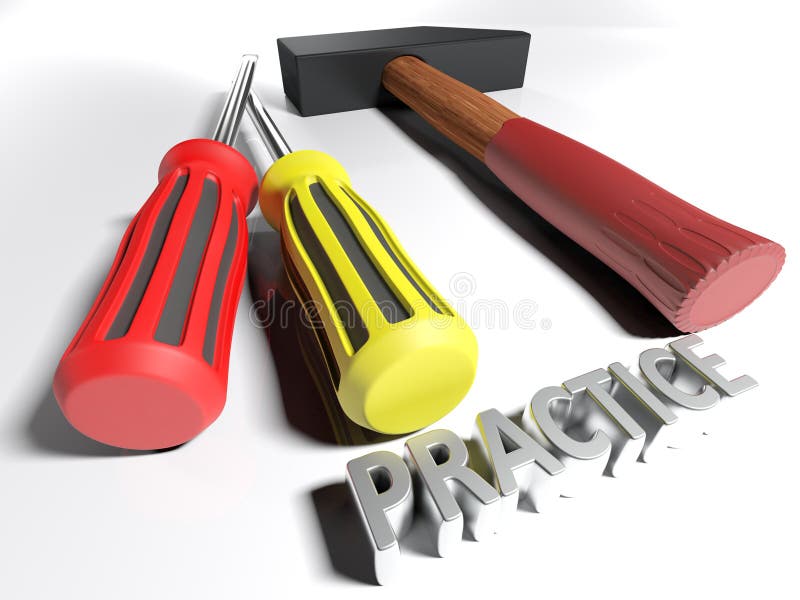 Hammare och skruvmejsel för övning - tolkning 3D stock illustrationer Hammare och skruvmejsel för övning - tolkning 3D stock illustrationer