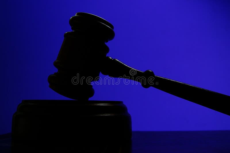 Judges court gavel silhouette on blue background. Judges court gavel silhouette on blue background