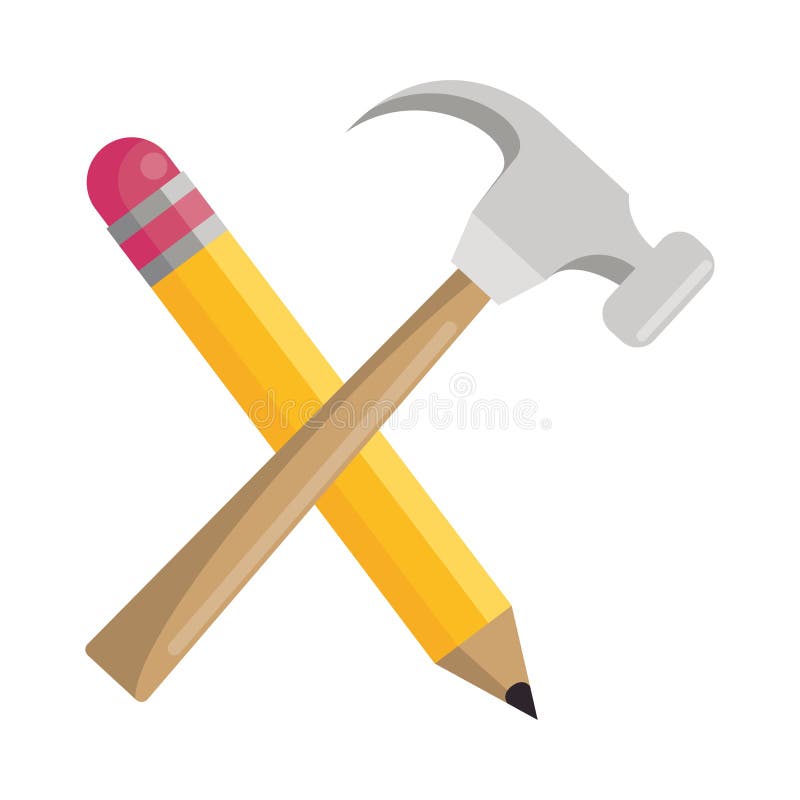 Hammer And Pencil Thin Line Icon. Build And Art Tool, Nail And Drawing