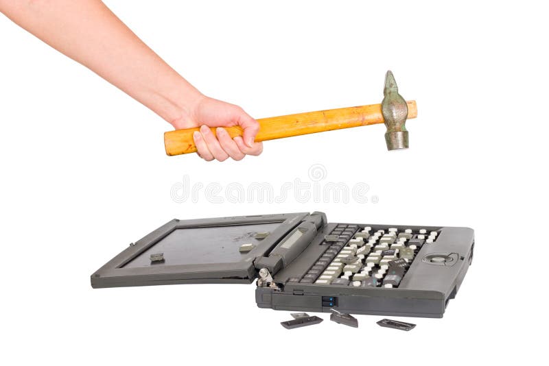 Hammer destroys laptop