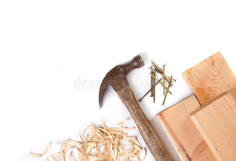 Hammer, nails and wood stock photo. Image of isolates 20975086
