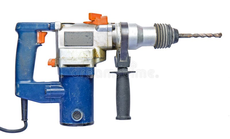Rotary hammer. Isolated white. Used condition. Rotary hammer. Isolated white. Used condition.