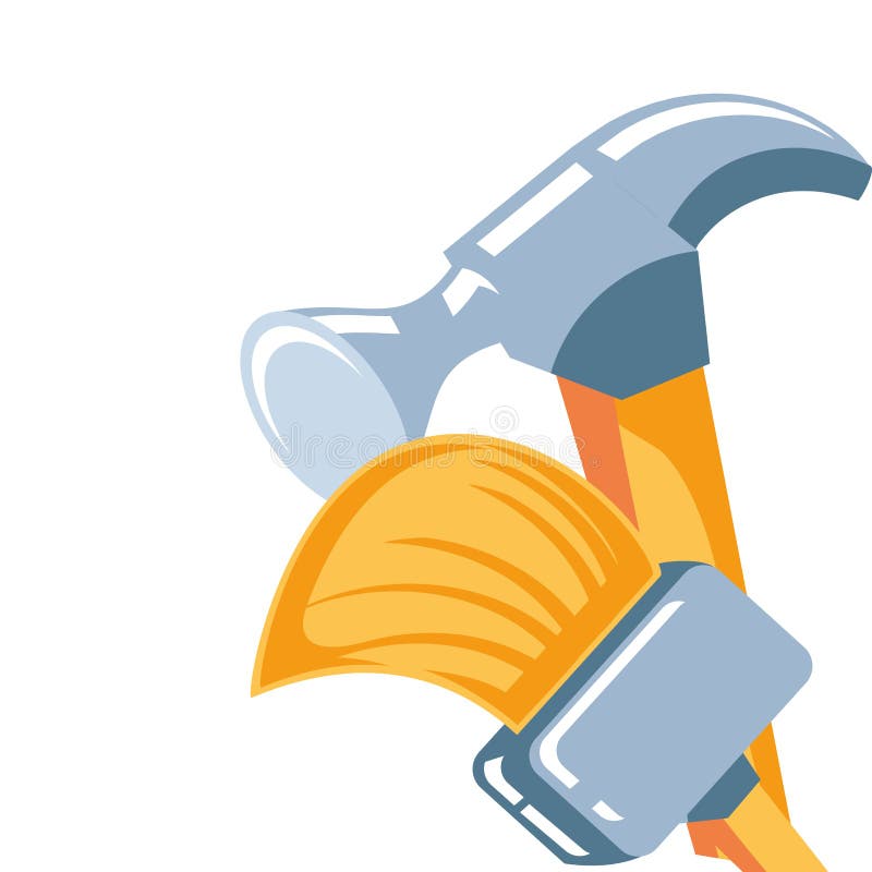 Hammer with Paint Brush Tool Stock Illustration - Illustration of