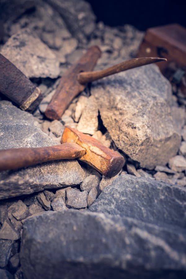 Hammer in a quarry closeup stock image. Image of metal 104028693