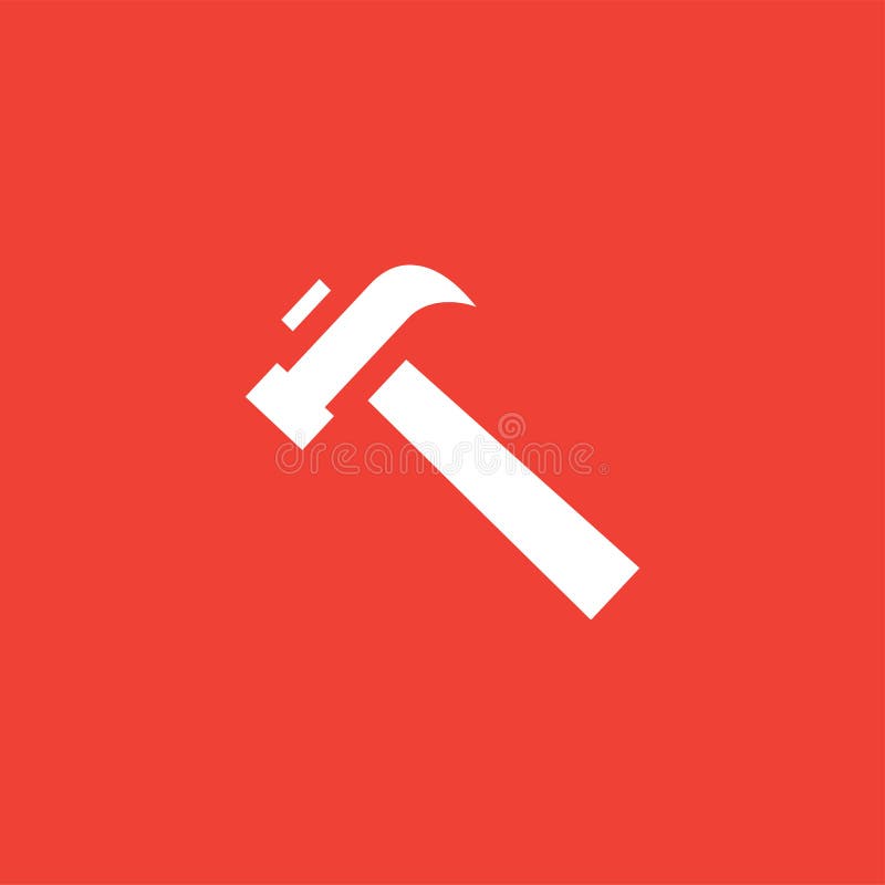Hammer Red Icon on White Background. Red Flat Style Vector Illustration