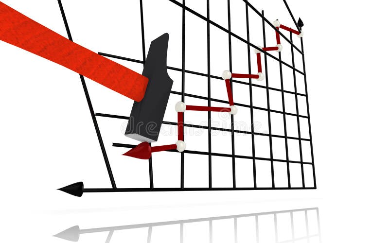 Hammer smashes chart illustration on white vector illustration
