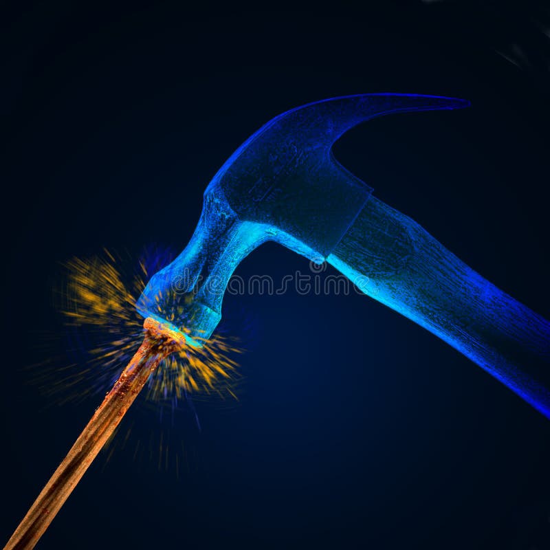 Hammer striking nail w/sparks