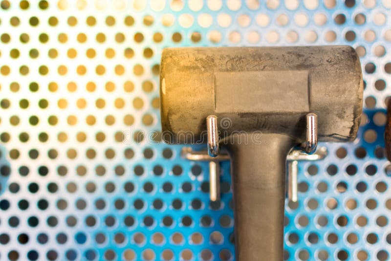 Collection of Hammer Tools Tidy on Board in Garage Stock Image Image