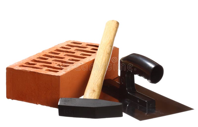 Hammer, trowel and a brick