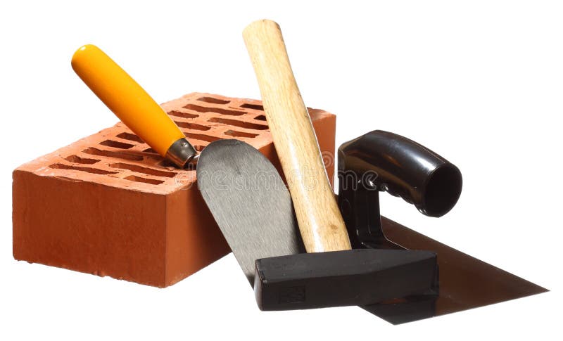 Hammer, trowels and a brick