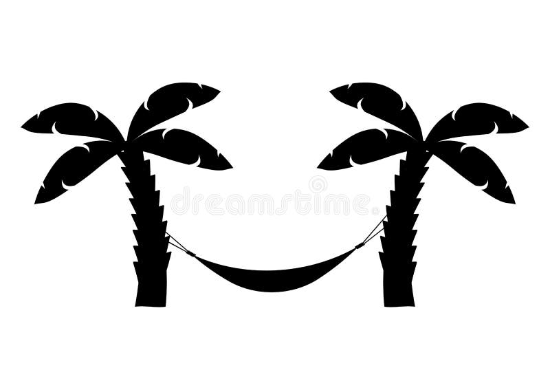 Hammock icon in black color. Hammock between palm trees. Glyph icon relaxes. Palm trees on the beach. Summer logotype. Vacation royalty free illustration