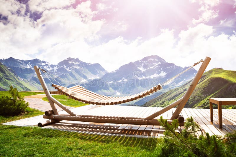 Hammock in Top of the Mountain with Great View To the Horizon Stock