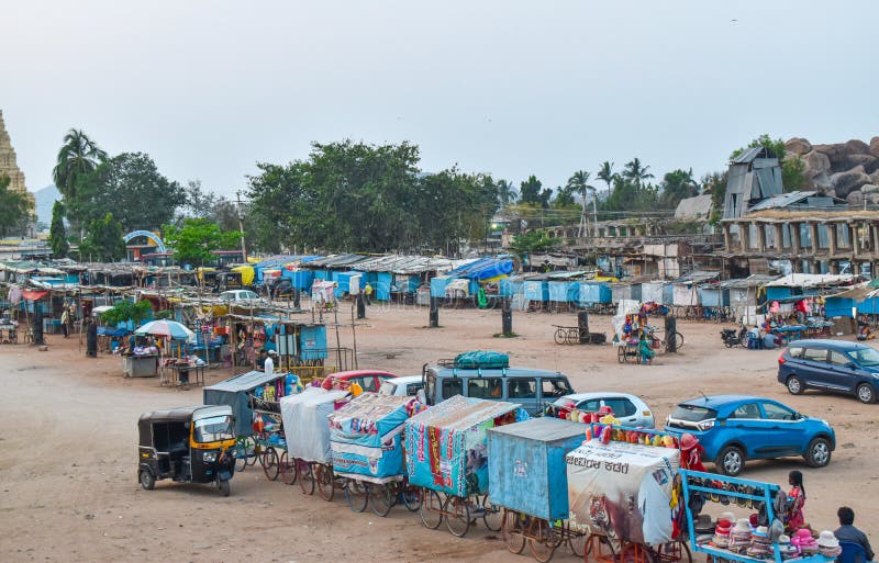 Hampi Bazaar flea market .Market of vijayanagra empire in front of Virupaksha temple in Karnataka