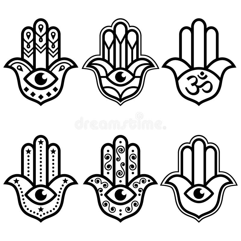 Hamsa Hand with Evil Eye Simple Minimalist Geometric Design Set ...