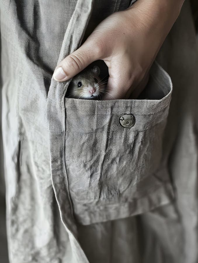 Hamster Adorabil Ascuns în Pocket Person Holding Small Rodent Gray Clothing AI generat. stock illustration