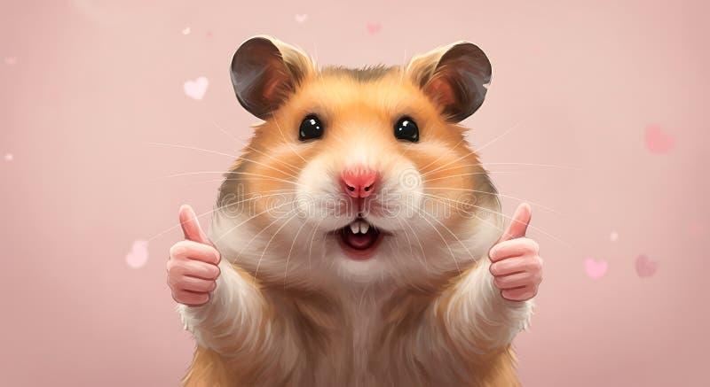 Hamster adorabil, care dă două degete în sus cu expresie fericită în stilul ilustrației digitale, generat utilizând ai royalty free illustration