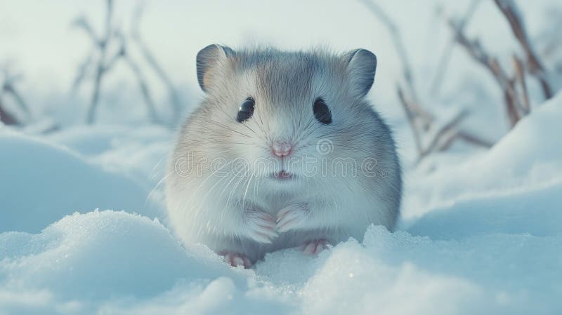 Hamster adorabil stând în zăpadă stock illustration