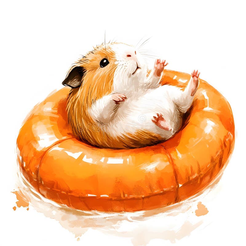 Hamster adorabil în Orange Life Preserver Summer Watercolor Illustration royalty free illustration