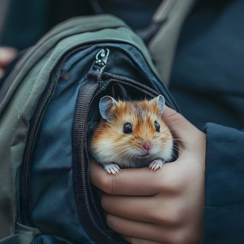 Hamster adorabil în rucsac Pocket Cute Rodent Pet Close Up AI generat. royalty free illustration