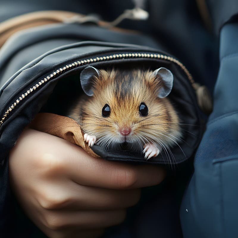 Hamster adorabil într-un animal de companie de buzunar mic, ținut în mâna AI, generat. royalty free illustration