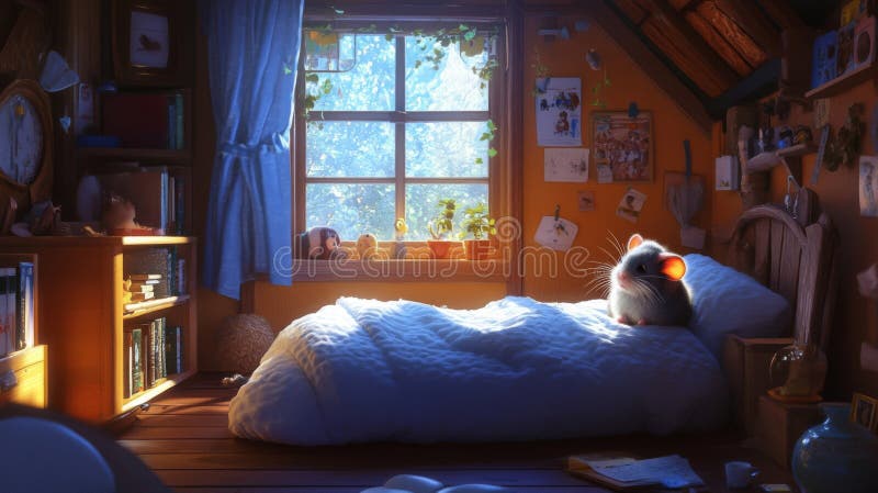 Hamster adorabil într-un dormitor confortabil stock illustration