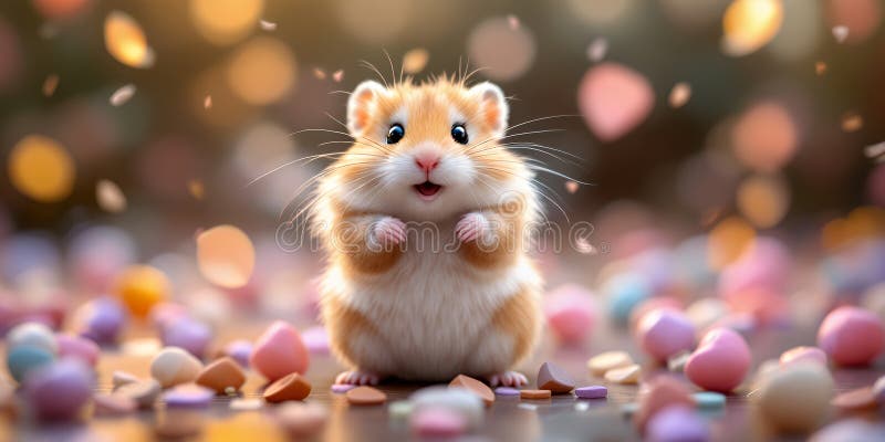 Hamster adorabil într-un Pastel Candy Heart Wonderland vector illustration