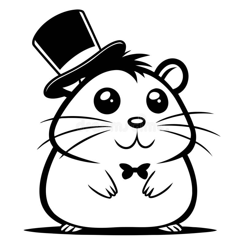 Hamster drăguț și adorabil, cu pălărie de top și papion ideal pentru cărți colorate și tatuaje royalty free illustration