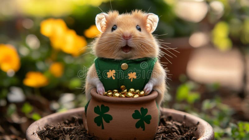 Hamsterul Adorabil Cu Verde Sărbătorește Ziua Sf. Patricks stock illustration