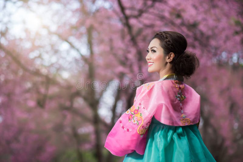 Hanbok: the traditional Korean dress and beautiful Asian girl wi