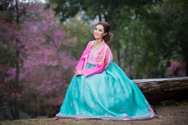 Hanbok: the traditional Korean dress and beautiful Asian girl wi