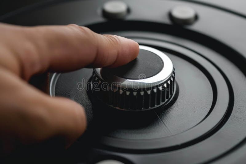 Hand Adjusting Safe Dial, CloseUp of Finger Turning Combination Lock for Security stock photography
