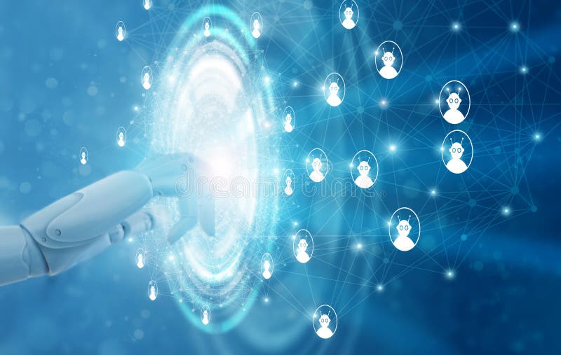 Hand av rörande nätverksanslutningar för robot konstgjord intelligens stock illustrationer