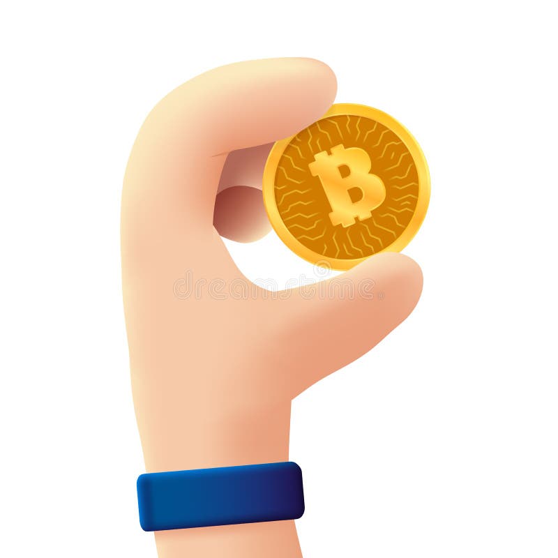 Hand with Bitcoin in 3D Cartoon Style. Hand Holding Golden Coin Stock  Vector - Illustration of cryptocurrency, transaction: 210131311
