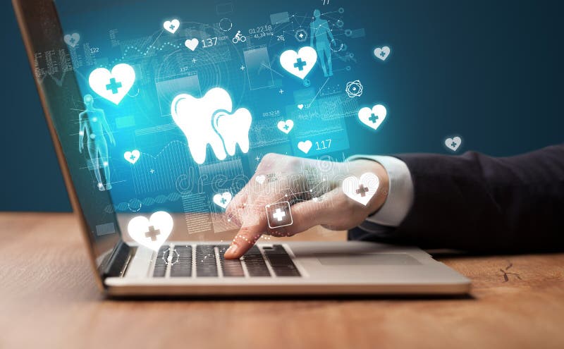 Hand browsing on the internet for medical issues royalty free stock photo