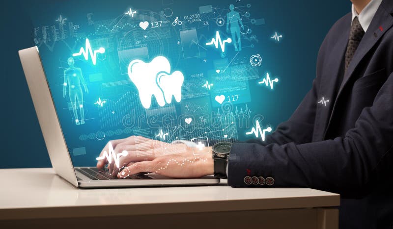 Hand browsing on the internet for medical issues royalty free stock image