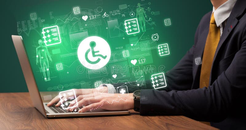 Hand browsing on the internet for medical issues stock image