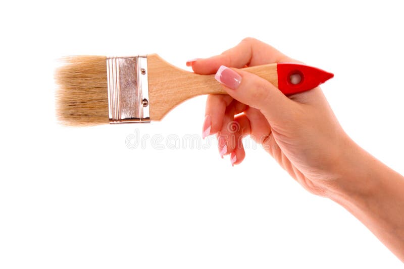 Hand with Brush and Red Paint Isolated Stock Photo Image of hold, painter 18730312