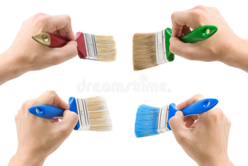 Hand and Brush Isolated on White Stock Image Image of finger, green 22689961