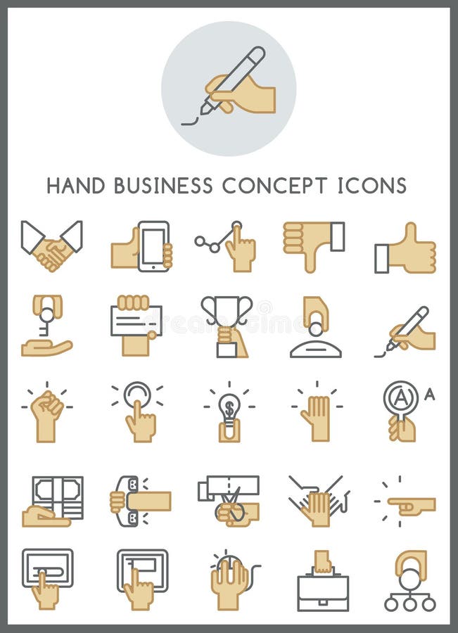 Hand business concept icons set